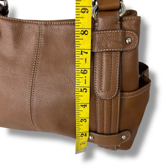Tignanello Pebbled Leather Brown Double Strap Handbag Purse Side Pocket Bag - Picture 9 of 10